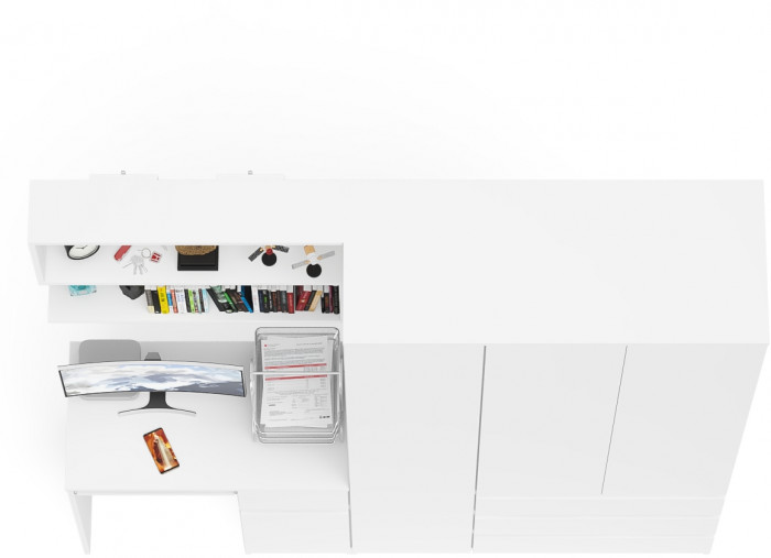 Мори компьютерный стол МС-1 правый + Шкаф МШ1200.1 + Полка 900, белый