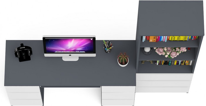 Мори компьютерный стол МС-2 + Стеллаж МСТ600.3, графит/белый