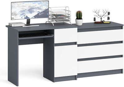 Мори Стол компьютерный МС-1 правый + Комод МК800.1, цвет графит/белый, ШхГхВ 170,4х50х76,6 см., выдвижной ящик справа, НЕ универсальная сборка