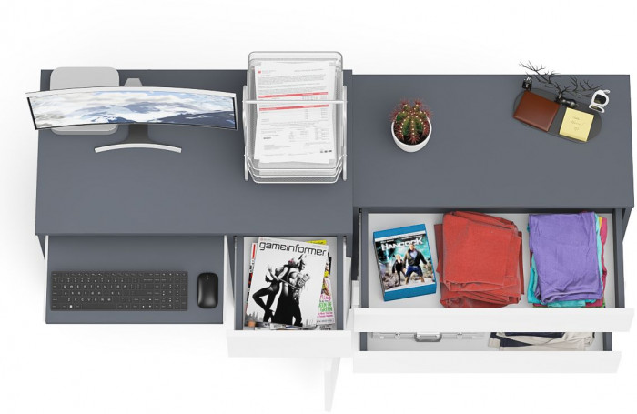 Мори Стол компьютерный МС-1 правый + Комод МК800.1, цвет графит/белый, ШхГхВ 170,4х50х76,6 см., выдвижной ящик справа, НЕ универсальная сборка