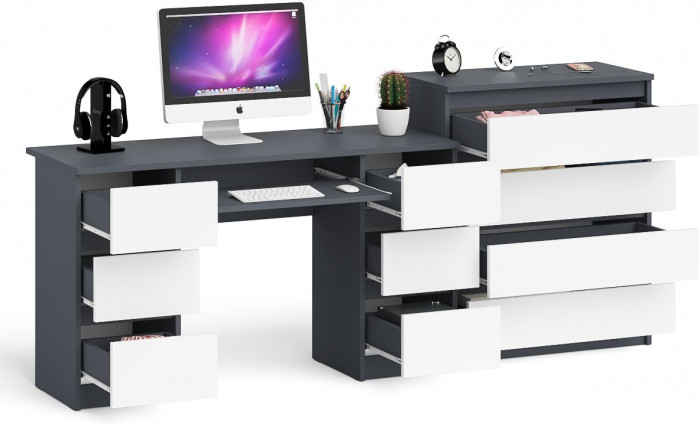 Мори Стол компьютерный МС-2 + Комод МК800.4, цвет графит/белый, ШхГхВ 215,8х50х94 см., универсальная сборка
