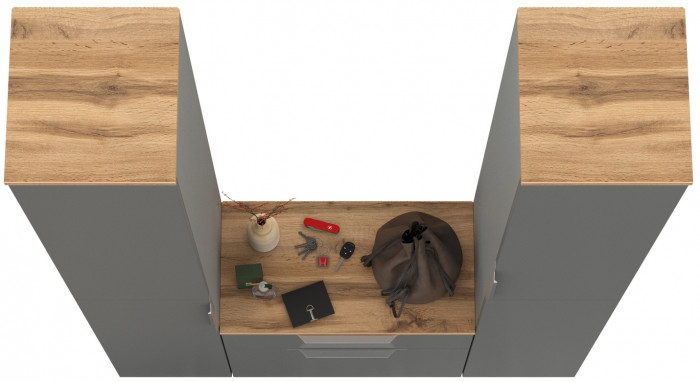 Октава Прихожая 17, цвет серый графит/дуб крафт золотой/фасады МДФ серый графит, ШхГхВ 129,3х35,4х197,6 см., универсальная сборка