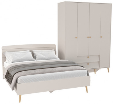Афина Спальня Кровать 1600 + Шкаф 4-х дверный, кашемир серый