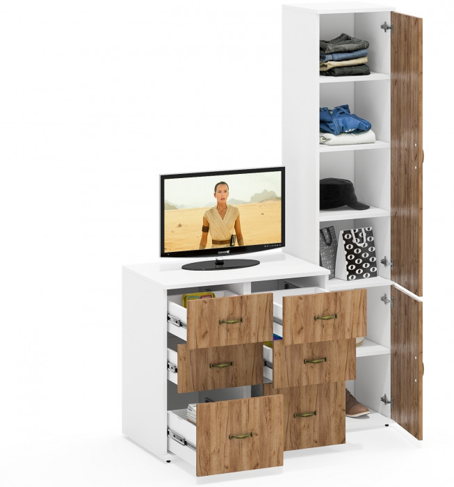 Лидер-8 Пенал МД 22Б + Тумба МД 3.16 + Тумба МД 3.16, белый шагрень/крафт золото