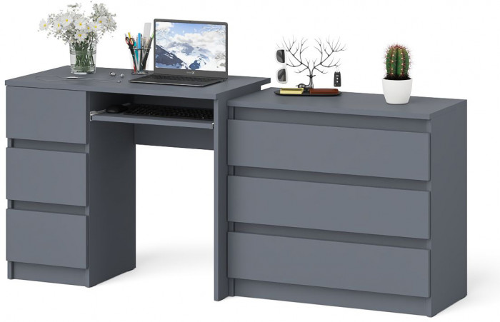 Мори компьютерный стол МС-6 левый + Комод МК800.1, графит