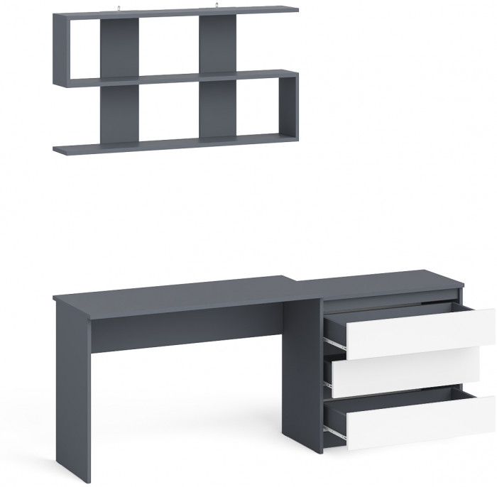 Мори письменный стол МСП1200.1 + Комод МК800.1 + Полка 1200, графит/белый