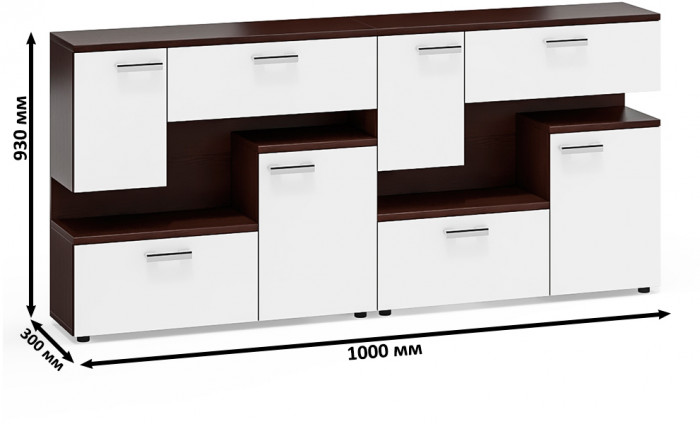Две тумбы ТВ С-МД-С1-1000, цвет венге/белый шагрень, ШхГхВ 200х30х93 см., НЕ универсальная сборка
