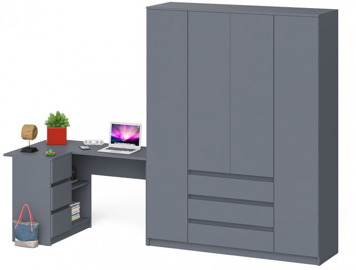 Мори компьютерный стол МС-16 левый + Шкаф МШ1600.1, графит