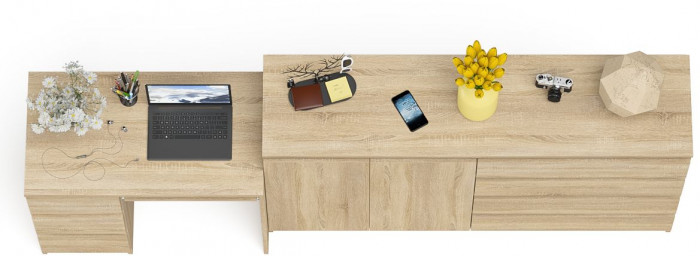 Мори Стол компьютерный МС-6 левый + Комод МК1600.1, цвет дуб сонома, ШхГхВ 250,4х50х94 см., выдвижные ящики слева, НЕ универсальная сборка