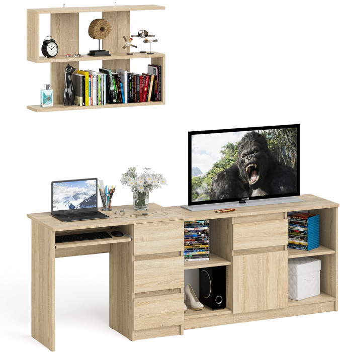 Мори Стол компьютерный МС-6 правый + Тумба МТВ1204.1 + Полка 900, цвет дуб сонома, ШхГхВ 210,4х50х209,6 см., НЕ универсальная сборка