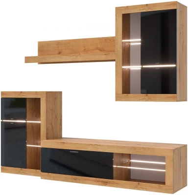 Прага Модульная Гостиная, вариант №1, вотан/Черный глянец