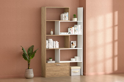 Стеллаж Раздвижной, Дуб Крафт Золотой/Белый