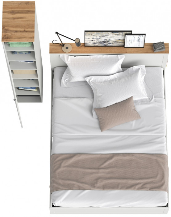 Остин 11.53 Кровать + ортопед + 13.225 Шкаф-пенал, белый шагрень/дуб крафт золотой
