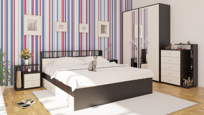 Камелия Кровать с ящиками 1800, венге/дуб лоредо