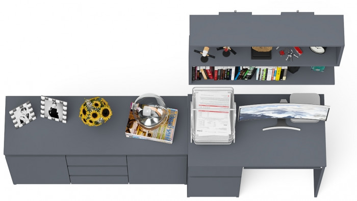Мори компьютерный стол МС-1 левый + Комод МК1200.3 + Полка 900, графит
