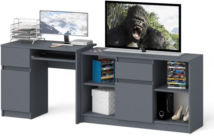 Мори компьютерный стол МС-1 левый + Тумба МТВ1204.1, графит