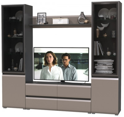 Сидней Комплектация № 049, цвет корпус: антрацит/фасады: МДФ веллюто капучино, ШхГхВ 229,9х41,3х205,2 см., ниша для ТВ 129х41х98 см., универс. сборка