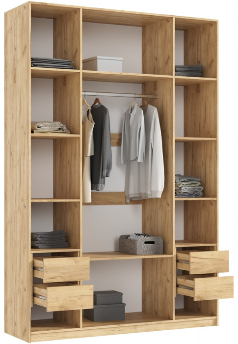 Марвэл Шкаф 4-х створчатый 1600, Дуб крафт/Мальта грей