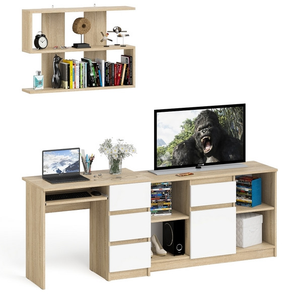 Мори Стол компьютерный МС-6 правый + Тумба МТВ1204.1 + Полка 900, цвет дуб сонома/белый, ШхГхВ 210,4х50х209,6 см., НЕ универсальная сборка