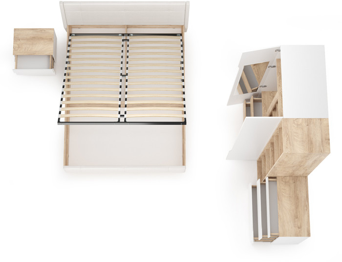 Муссон Спальня № 04, цвет белый/дуб эндгрейн элегантный/искусственная кожа белая, подъёмный ортопед, сп. м. 1600х2000 мм., б/м