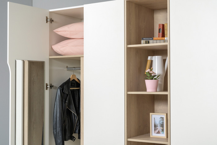 Муссон Спальня № 04, цвет белый/дуб эндгрейн элегантный/искусственная кожа белая, подъёмный ортопед, сп. м. 1600х2000 мм., б/м