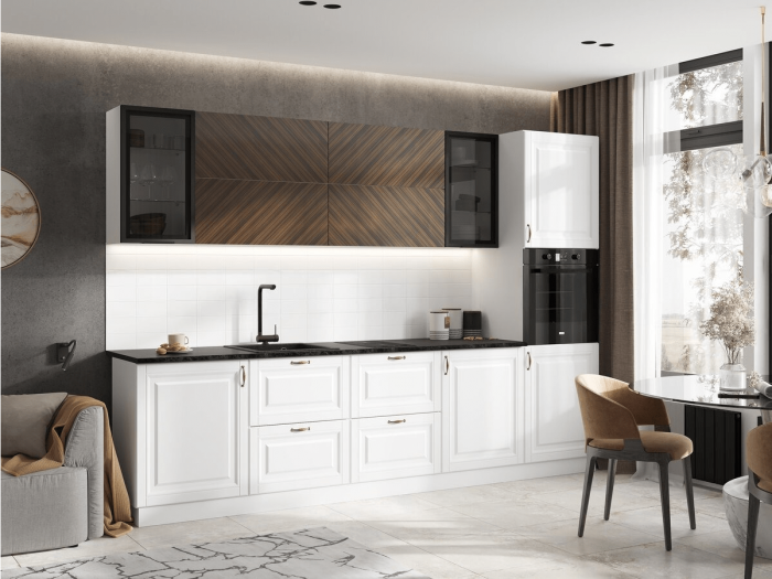 Кухня Престиж 3,0м Компановка №1 Белый/Браш Вайт/Прайм орех