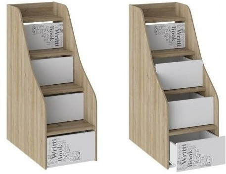 Оксфорд ТД-139.11.12  Лестница приставная с ящиками (Ривьера/Белый с рисунком)