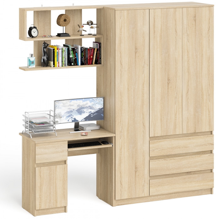 Мори компьютерный стол МС-1 левый + Шкаф МШ1200.1 + Полка 900, дуб сонома