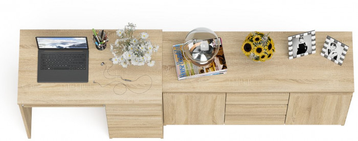 Мори компьютерный стол МС-6 правый + Комод МК1200.3, дуб сонома