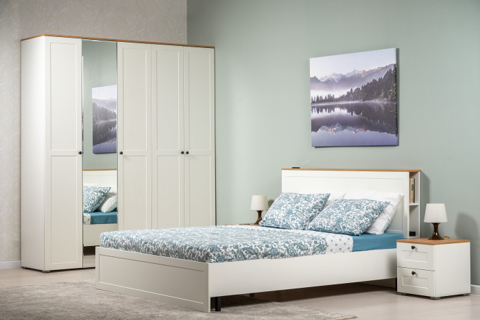 Остин 11.53 Кровать + ортопед, цвет белый шагрень/дуб крафт золотой, ШхГхВ 164,6х217,2х99,3 см., сп. м. 1600х2000 мм, б/м