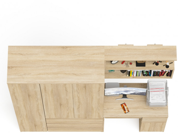 Мори компьютерный стол МС-1 правый + Шкаф МШ1200.1 + Полка 900, дуб сонома
