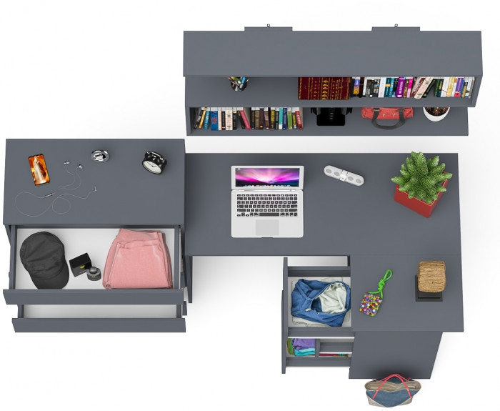 Мори компьютерный стол МС-16 правый + Комод МК800.4 + Полка 1200, графит