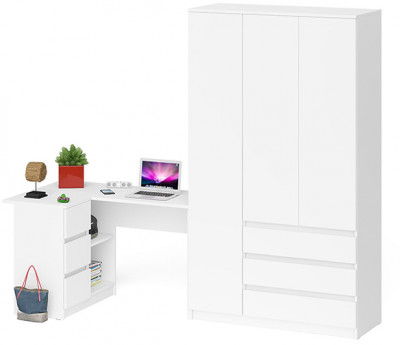 Мори Стол компьютерный МС-16 левый + Шкаф МШ1200.1, цвет белый, ШхГхВ 244,8х84,9х209,6 см., выдвижные ящики слева, НЕ универсальная сборка