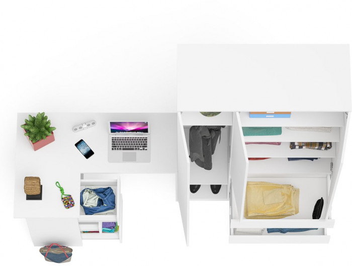 Мори Стол компьютерный МС-16 левый + Шкаф МШ1200.1, цвет белый, ШхГхВ 244,8х84,9х209,6 см., выдвижные ящики слева, НЕ универсальная сборка