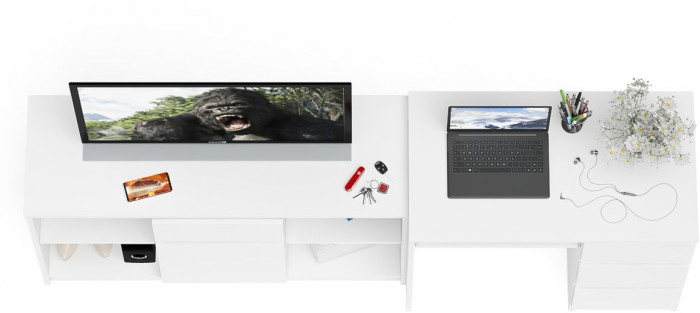 Мори Стол компьютерный МС-6 правый + Тумба МТВ1204.1, цвет белый, ШхГхВ 210,4х50х76,6 см., выдвижные ящики справа, НЕ универсальная сборка