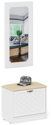 Прихожая П-6 Тумба + Зеркало, белая шагрень/фасады МДФ белое дерево фрезеровка ромб