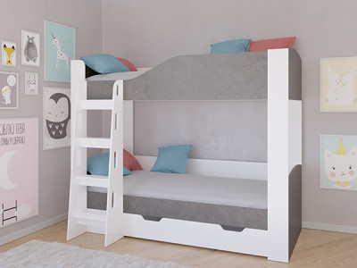 Кровать двухъярусная АСТРА 2  Белый/Железный Камень с ящиком