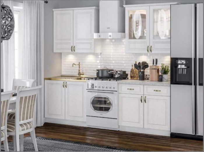 Кухня МДФ Констанция 1600/900 компоновка №1 (Белый матовый, Белый)