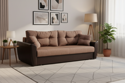 Диван-еврокнижка Амстердам 140, рогожка/экокожа коричневая