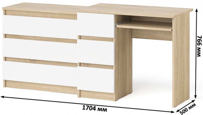 Мори компьютерный стол МС-6 левый + Комод МК800.1, дуб сонома/белый