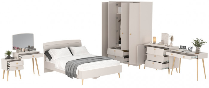 Афина Спальня 16-1400, цвет кашемир серый, сп.м. 1400х2000 мм., б/м, основание есть - фанера