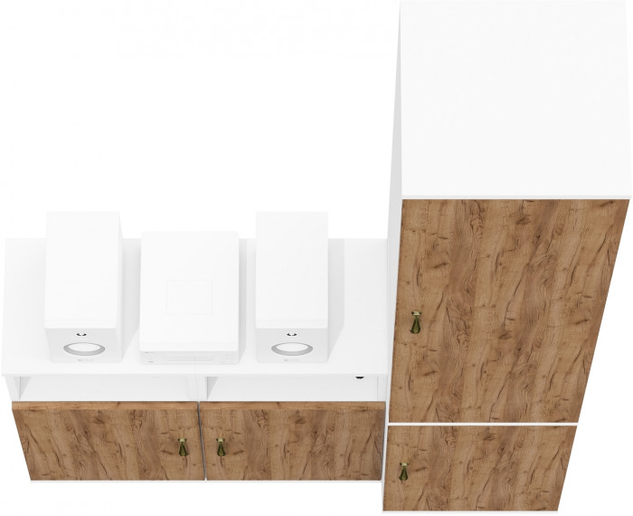 Лидер-8 Пенал МД 22Б + Тумба МД 3.19 + Тумба МД 3.19, цвет белый шагрень/крафт золото, ШхГхВ 120х37,5х190 см., универсальная сборка