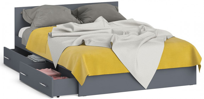 Мори Кровать с ящиками 1400, цвет графит, ШхГхВ 143,5х203,5х70 см., сп.м. 1400х2000 мм., без матраса, основание есть