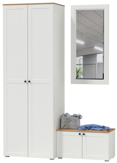 Остин Прихожая 18, цвет белый шагрень/дуб крафт золотой, ШхГхВ 160х54,3х229,6 см., универсальная сборка