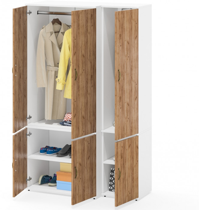 Лидер-8 Модуль Пенал МД 21Б + Шкаф МД 19Б, белый шагрень/крафт золото