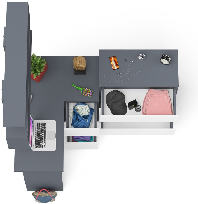 Мори компьютерный стол МС-16 правый + Комод МК800.4 + Полка 1200, графит/белый