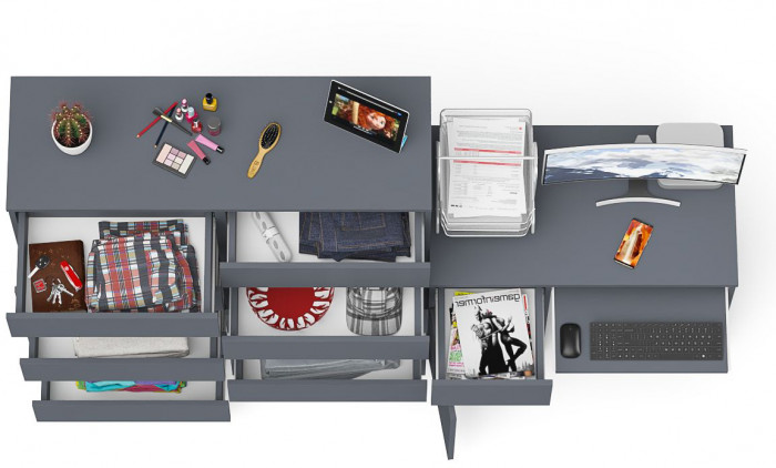 Мори Стол компьютерный МС-1 левый + Комод МК1200.10, цвет графит, ШхГхВ 210,4х50х115 см., выдвижной ящик слева, НЕ универсальная сборка