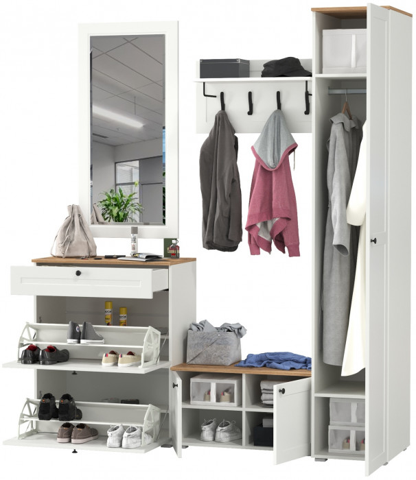 Остин Прихожая 45, белый шагрень/дуб крафт золотой