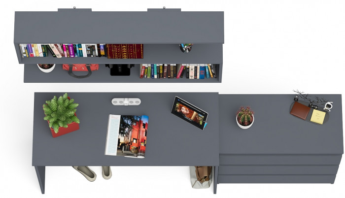 Мори Стол письменный МСП1200.1 + Комод МК800.1 + Полка 1200, цвет графит, ШхГхВ 200,8х50х209,6 см., универсальная сборка