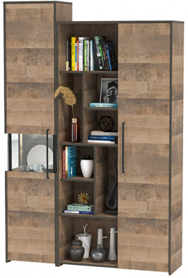 Трувор 13.205 Шкаф-пенал с витриной + 13.206 Шкаф-стеллаж, дуб гранж песочный/интра